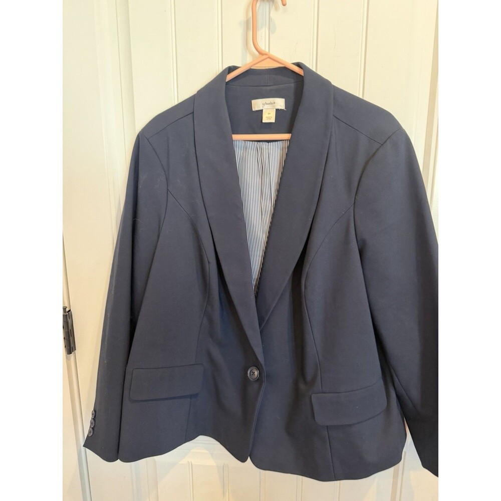 CJ Banks Blazer Womens 2X Navy Blue One Button Striped Lined Plus Size